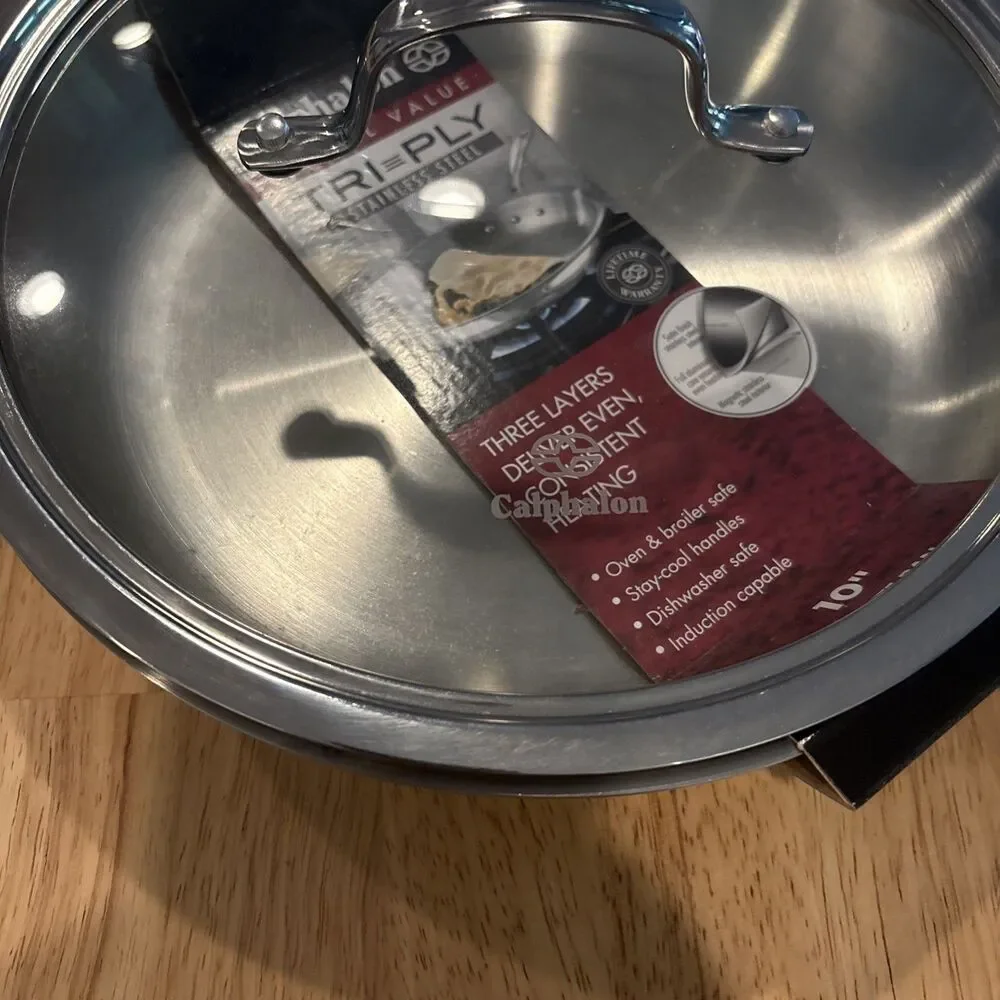 Calphalon Tri Ply Stainless Steel  10” Omelette Pan With Lid New